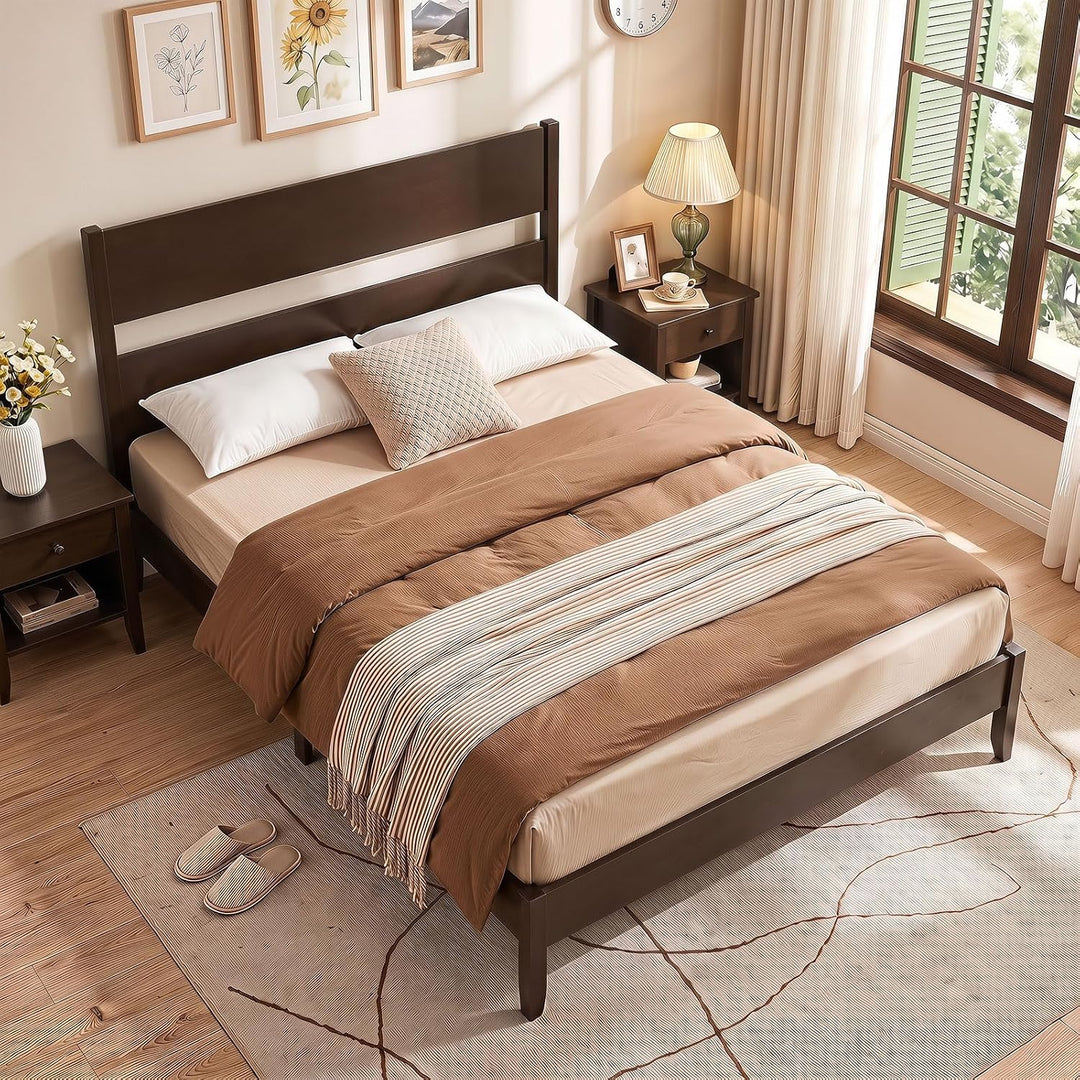 GIANTEX Queen/Full/Twin Size Wooden Bed Frame with Slatted Headboard