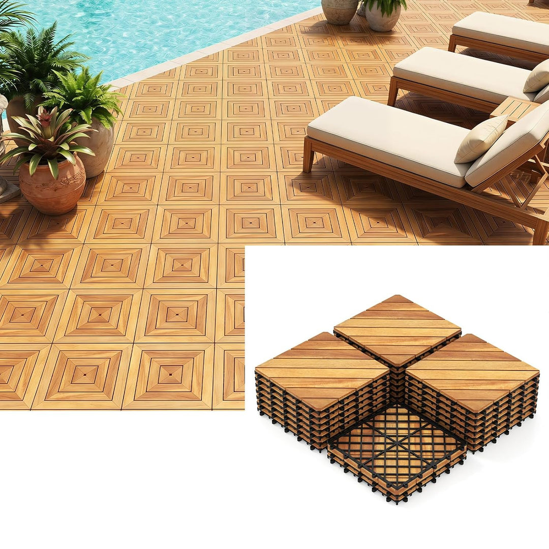 Giantex 12" x 12" Interlocking Acacia Wood Deck Tiles