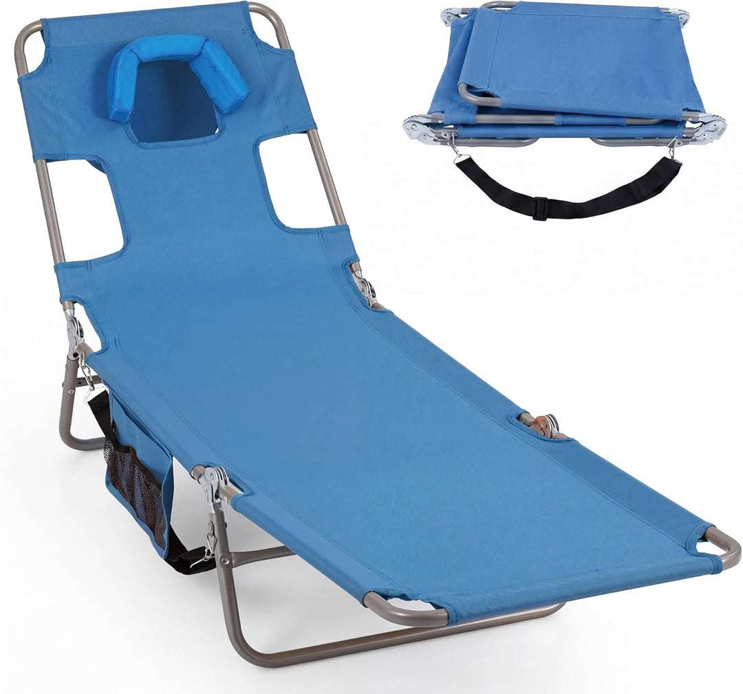 Giantex Folding Tanning Chair with Face Hole &amp; 5-Position Adjustable Backrest (1/2)