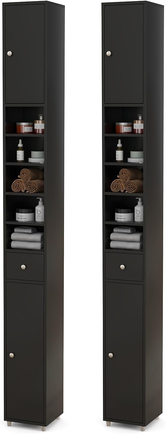 Giantex Slim Bathroom Storage Cabinet - 71" Tall Narrow Floor Cabinet Cupboard with 2 Doors, 5 Adjustable Shelves, 1 Drawer