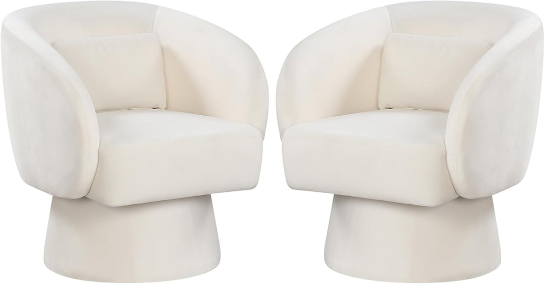 Giantex Swivel Accent Chair Upholstered Barrel Chair with Curved Back & Removable Lumbar Pillow