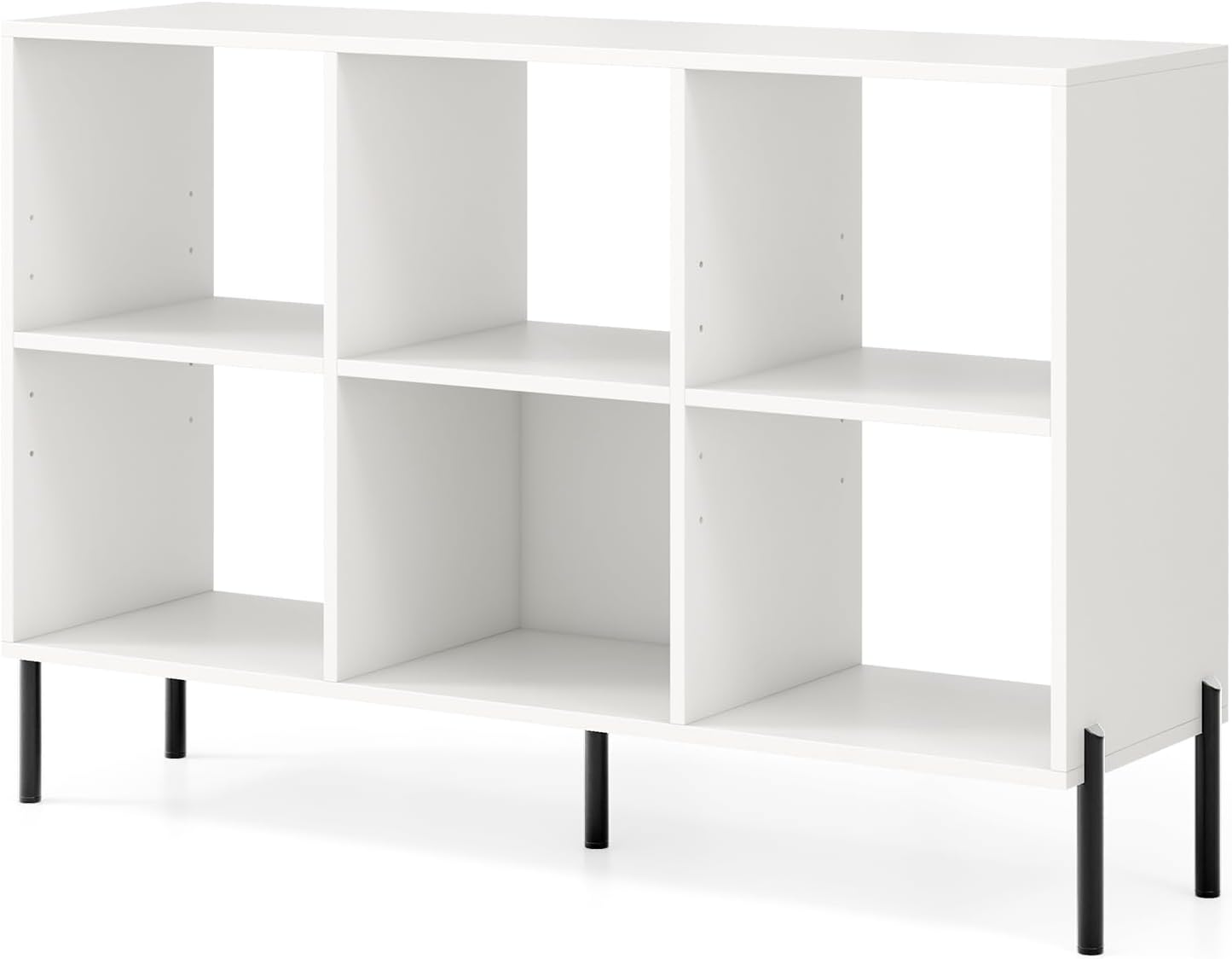 Giantex 6 Cube Bookcase, 3-Tier 47" Long Wood Bookshelf w/ 5 Metal Legs, Adjustable Shelf, Anti-toppling Device