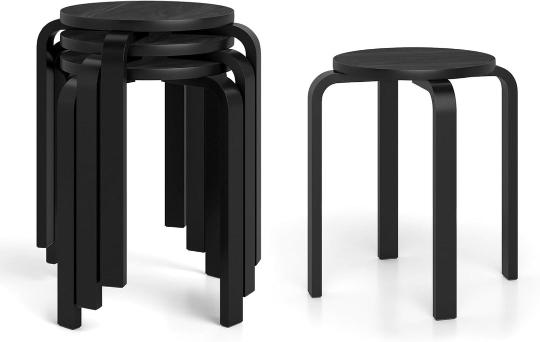 Stackable Bentwood Stools Set of 4, 18-Inch Height Backless Counter Chairs with Round Top, Anti-Slip Felt Pad