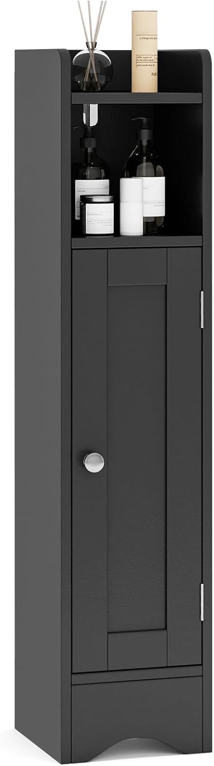 Giantex Small Bathroom Storage Cabinet Corner Floor Cabinet with Door & Adjustable Shelves