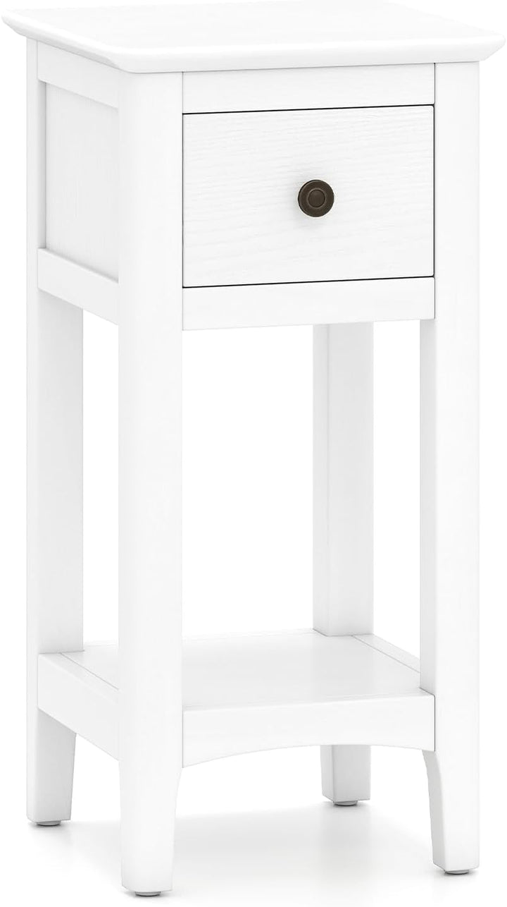 Giantex Narrow End Table with Drawer 23.5" H Side Table w/Open Storage Shelf & Solid Wood Frame