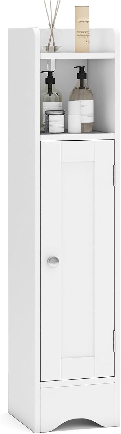 Giantex Small Bathroom Storage Cabinet Corner Floor Cabinet with Door & Adjustable Shelves