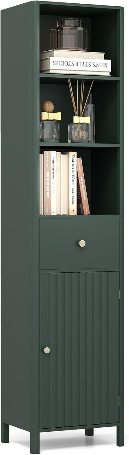 Giantex 67 Inch Tall Bathroom Cabinet, Narrow Floor Cabinet with Fluted Door