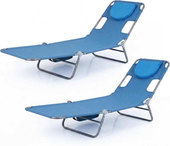 Giantex Folding Tanning Chair with Face Hole &amp; 5-Position Adjustable Backrest (1/2)