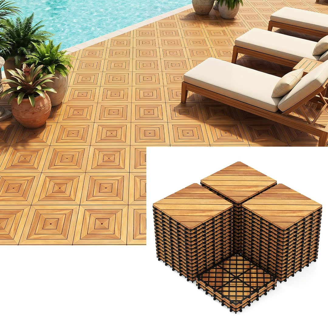 Giantex 12" x 12" Interlocking Acacia Wood Deck Tiles