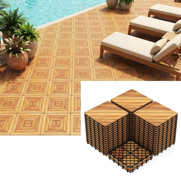 Giantex 12" x 12" Interlocking Acacia Wood Deck Tiles