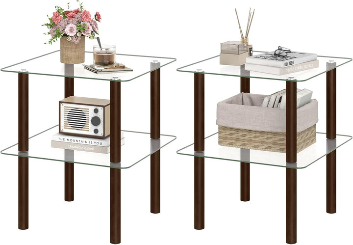 Giantex Round/Square 2-Tier Sofa Side Table with Clear Tempered Glass Top &amp; Shelf (1/2)