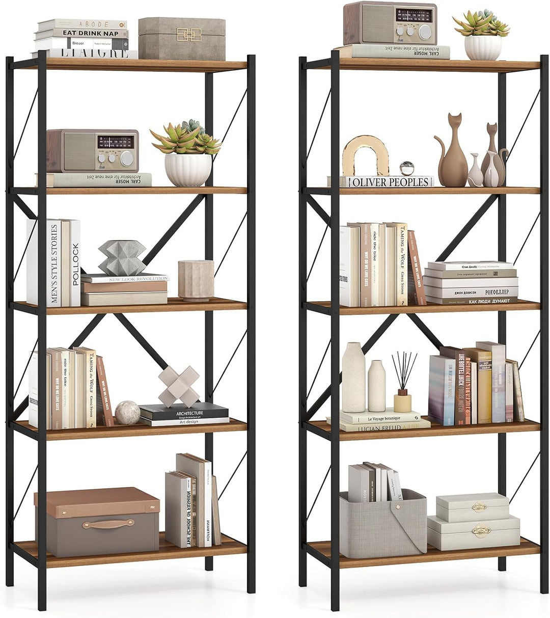 Giantex 5-Tier Tall Industrial Bookcase with Heavy-Duty Metal Frame (1/2)