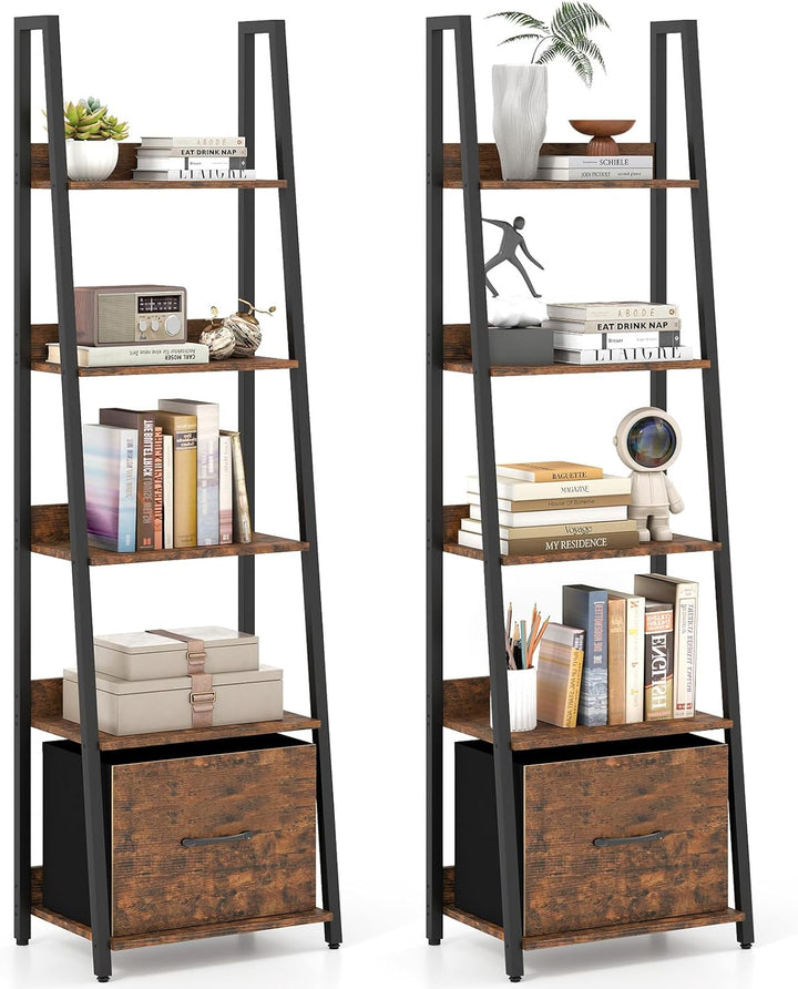Giantex 5-Tier Industrial Ladder Bookshelf with Removable Fabric Drawer (1/2)
