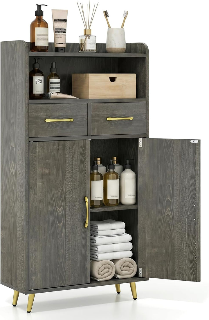 Giantex Freestanding Bathroom Storage Cabinet with 2 Drawers and 2 Doors