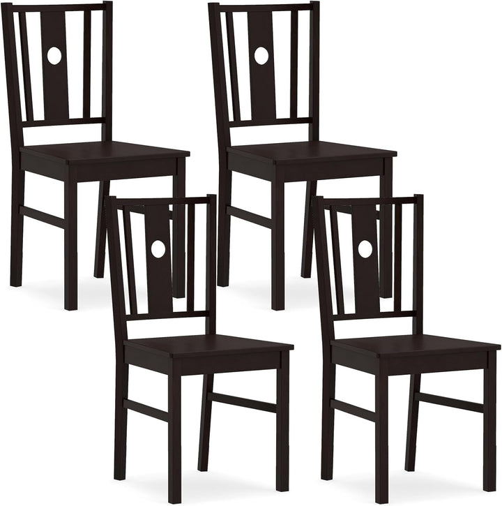 Giantex Solid Rubber Wood Kitchen Chairs with Slatted Curved Backrest &amp; Wide Seat (2/4)