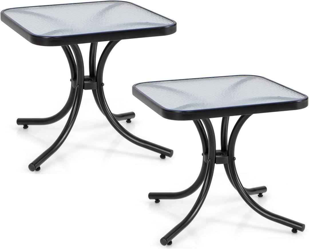 Giantex Patio Bistro Table | Outside Metal Square Bar Dining Table W/Tempered Glass Tabletop for Deck (1/2)