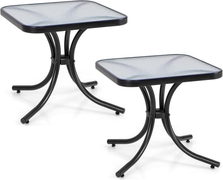 Giantex Patio Bistro Table | Outside Metal Square Bar Dining Table W/Tempered Glass Tabletop for Deck (1/2)