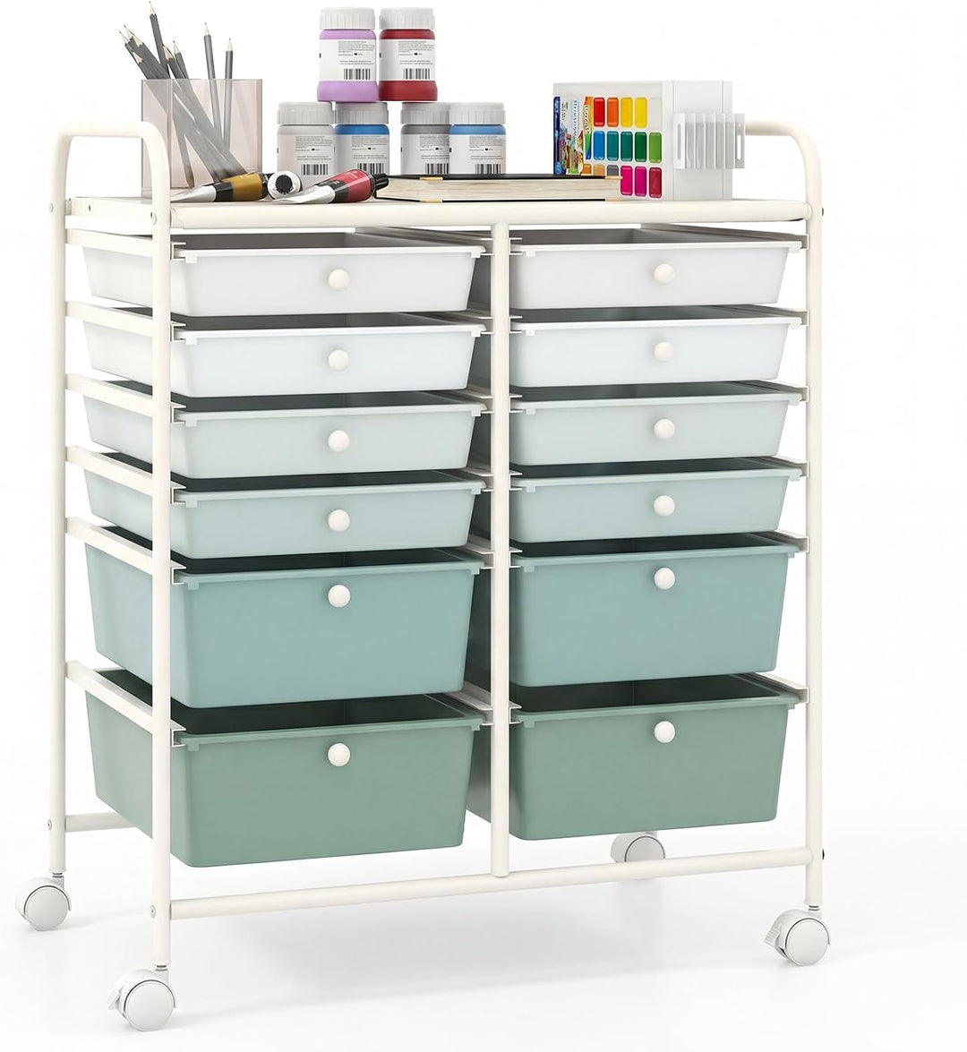 Giantex 12 Drawer Rolling Storage Cart Tools Scrapbook Paper Office School Organizer