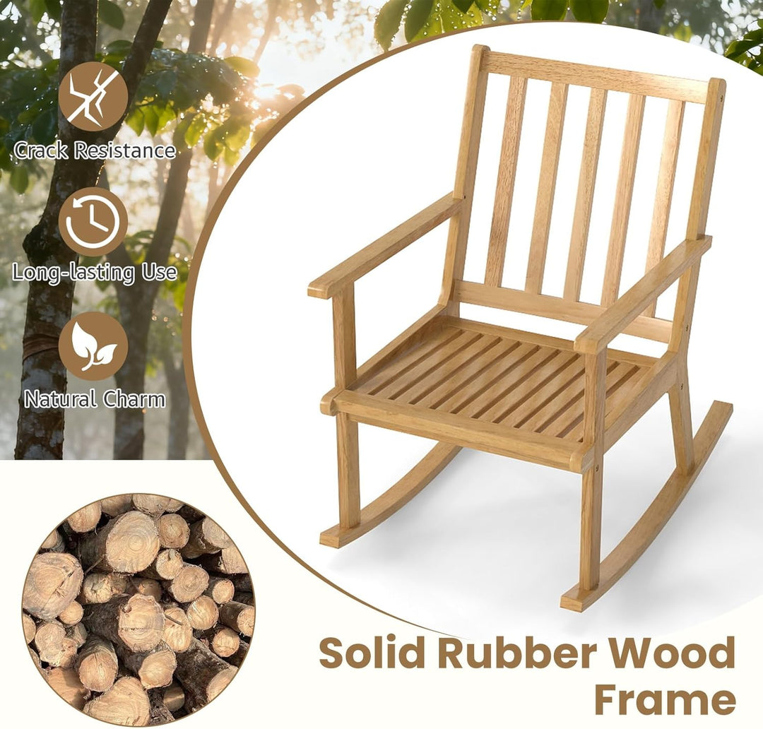 Giantex Rocking Chair with Cushion Solid Rubber Wood Rocker with Padded Seat