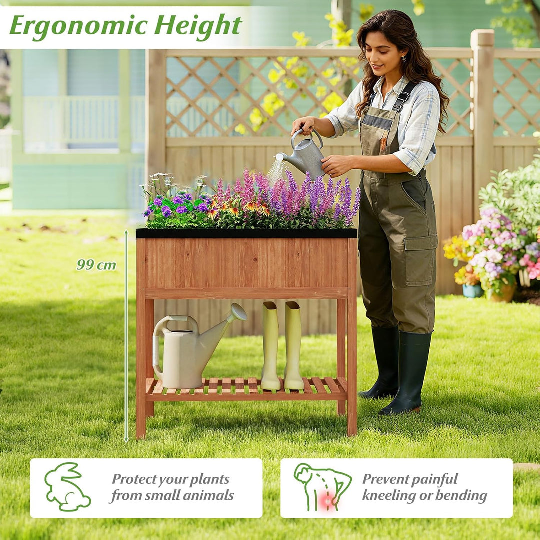 Giantex 40"x20"x39" Raised Garden Bed Wood Planter Box with Plant Stand & Black Liner