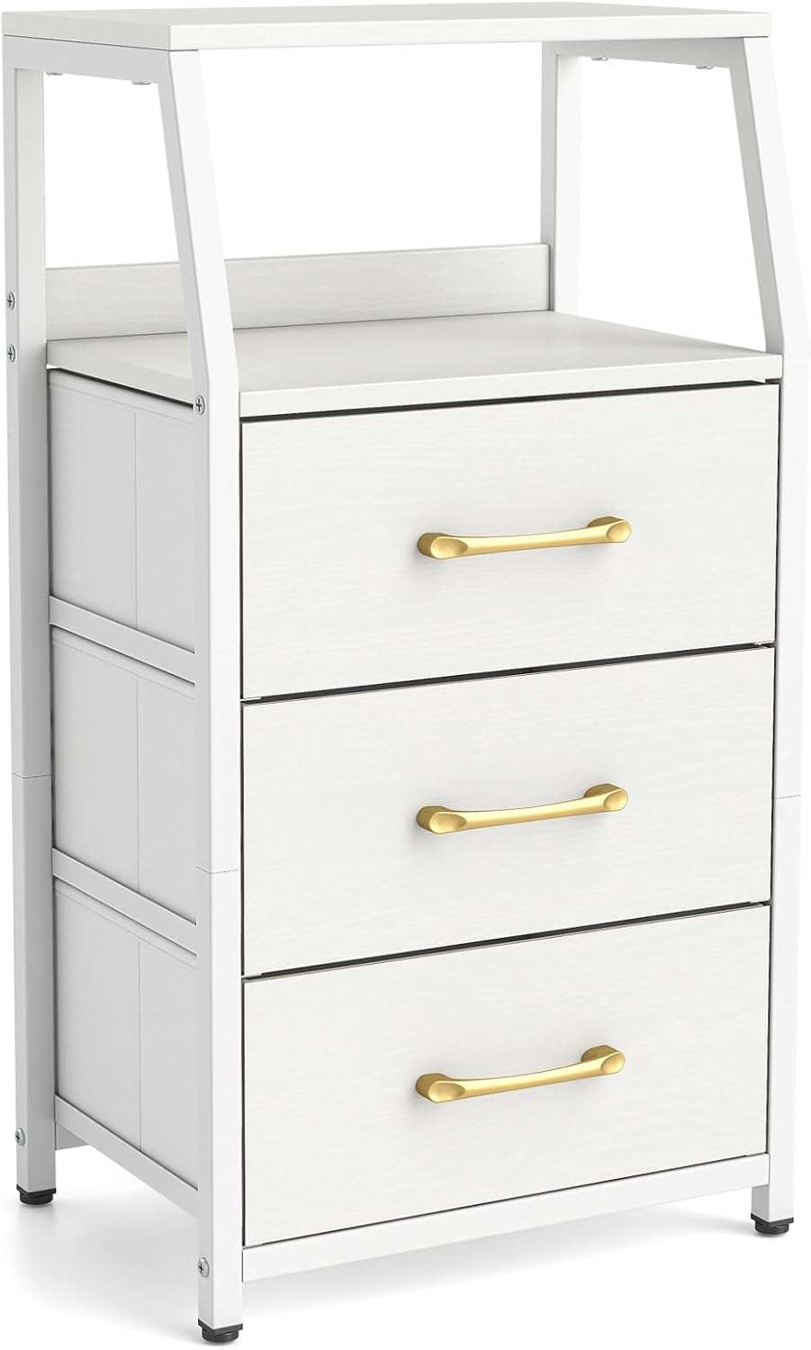 GIANTEX Industrial Nightstand Tall Dresser with 3 Fabric Drawers