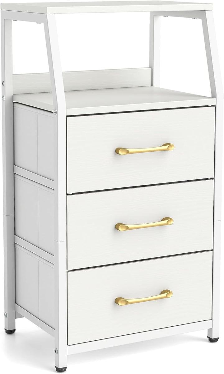 GIANTEX Industrial Nightstand Tall Dresser with 3 Fabric Drawers