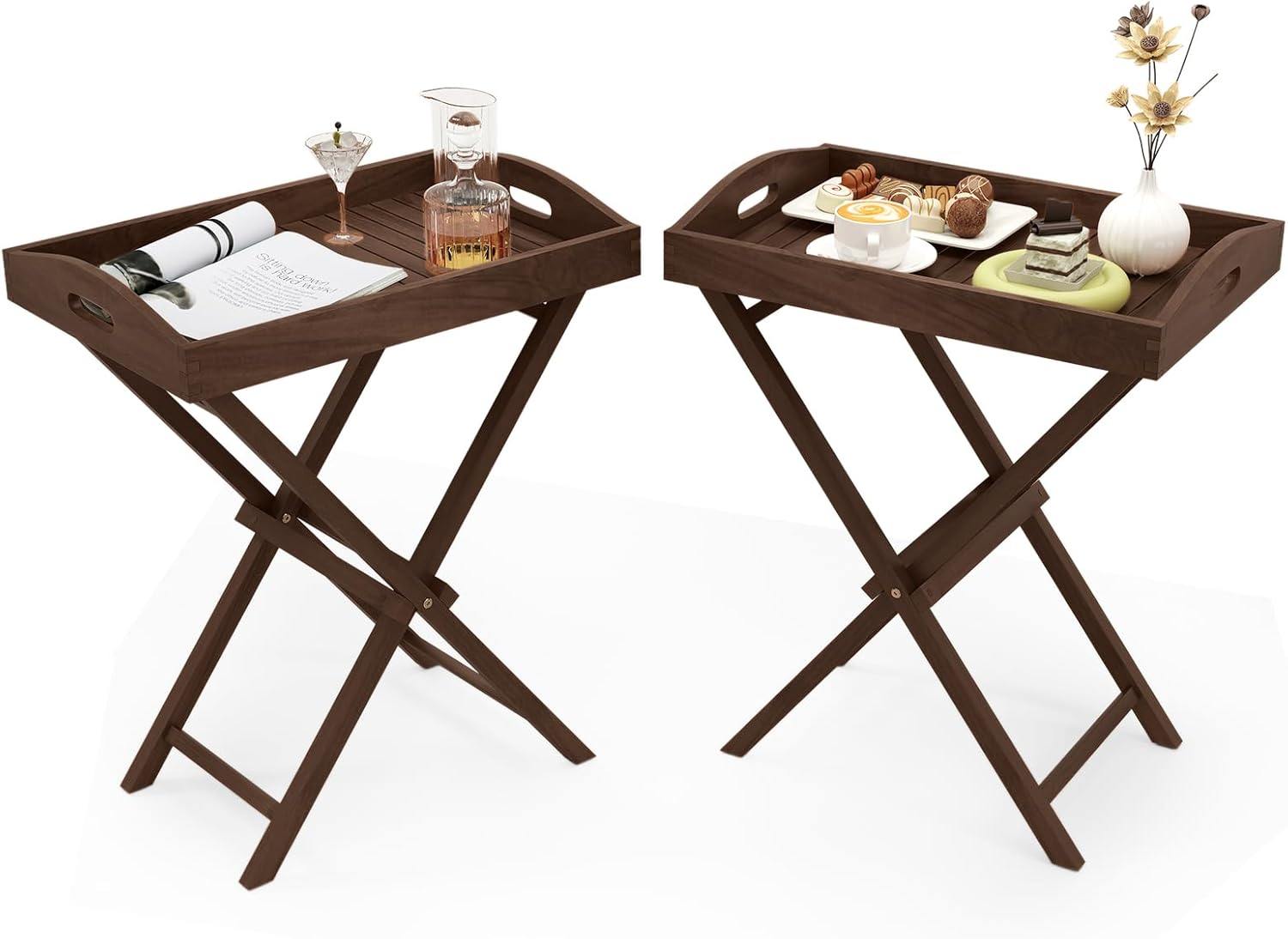 Giantex 28-Inches High Solid Teak Wood TV Tray Side Table
