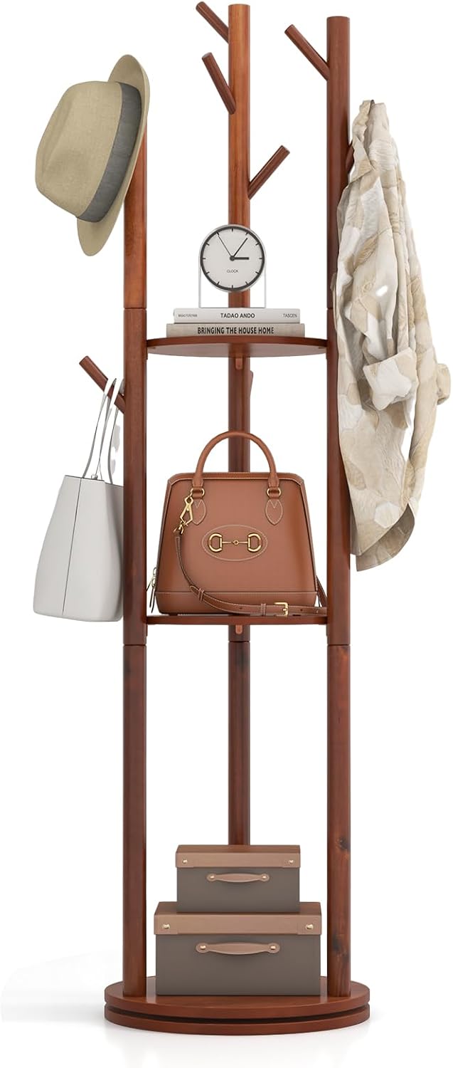 GIANTEX 9-Hook Rotary Coat Rack Freestanding Wooden Coat Tree