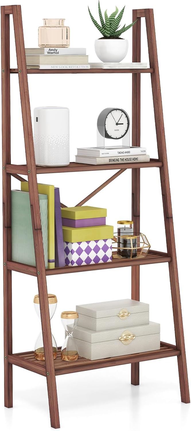 Giantex 4-Tier Bamboo Bookshelf, Multifunctional Storage Display Rack Shelves with Anti-Tipping Device