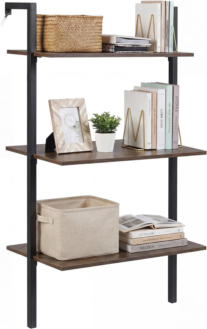 Giantex Ladder Shelf | 3-Tier Wood Wall Mounted Bookshelf with Metal Frame (1/2)