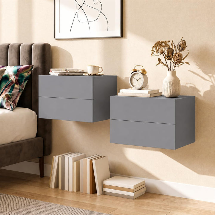 Giantex Floating Nightstand | Wall-Mounted Bedside Table with 2 Drawers (1/2)