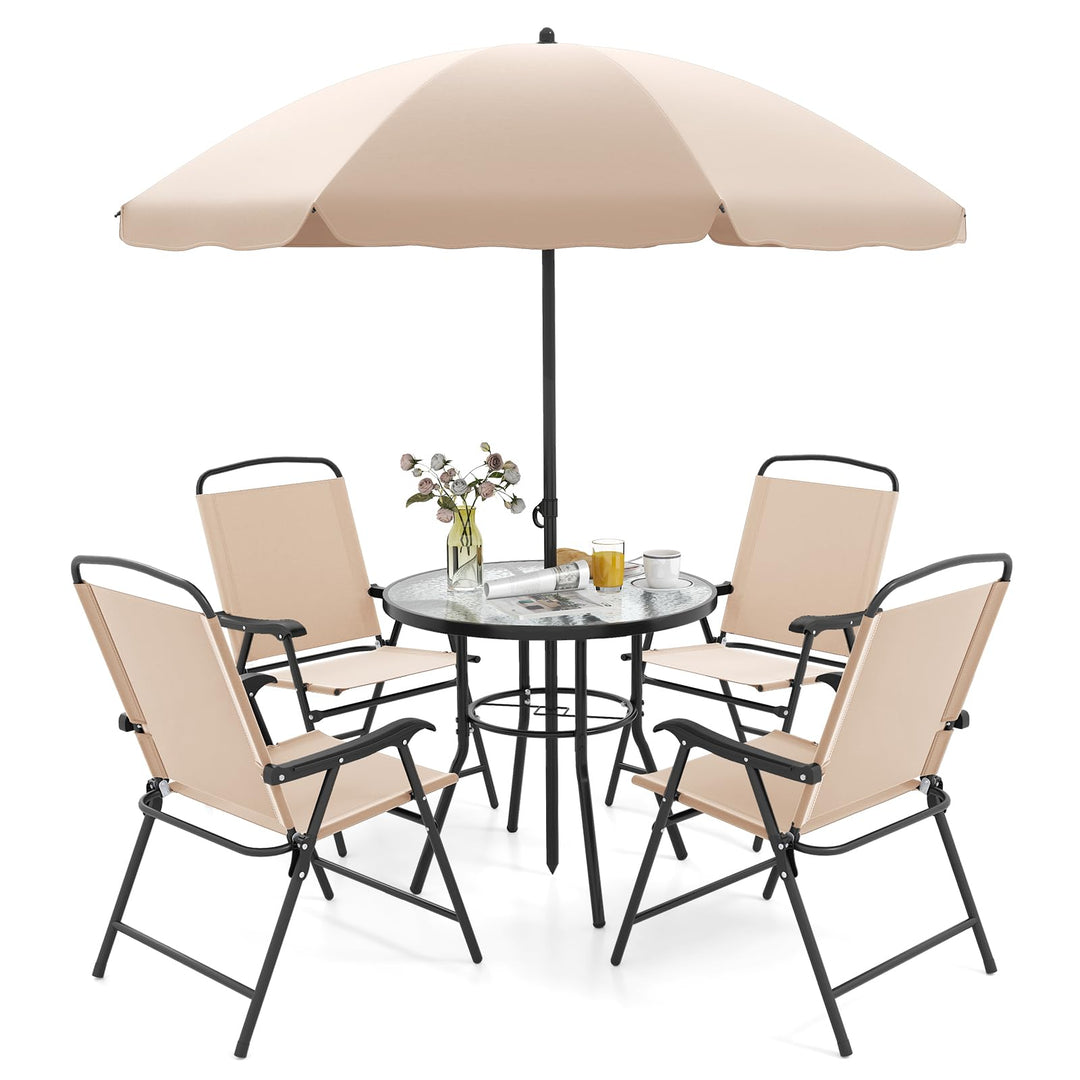 Giantex 6 Pieces Outdoor Dining Set Tempered Glass Umbrella Table with Hole