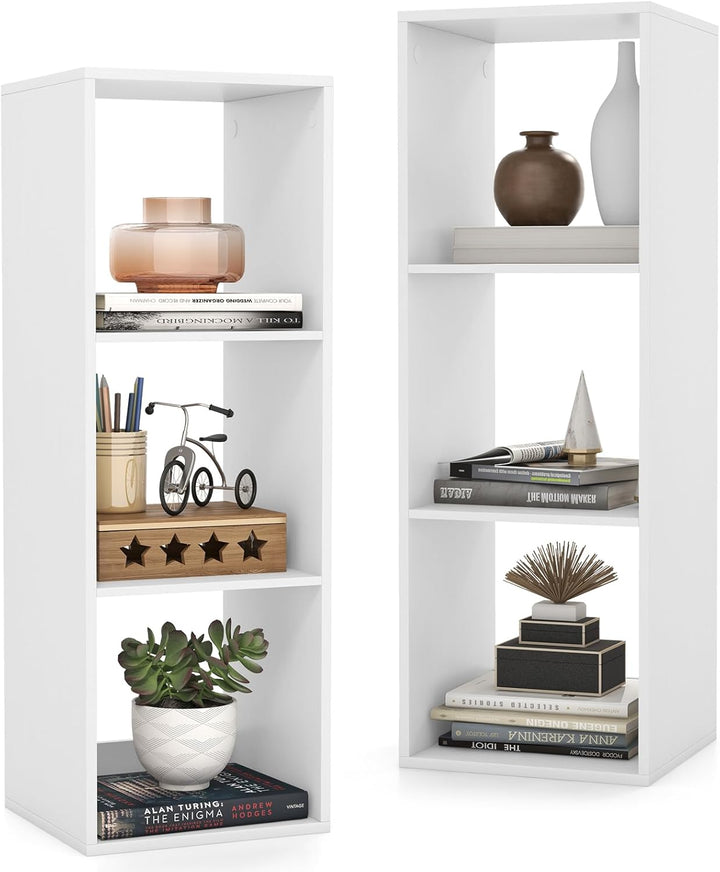 Giantex 3-Cube Bookcase, White Cubby Bookshelf w/Back Guardrail & Anti-Tipping Kits