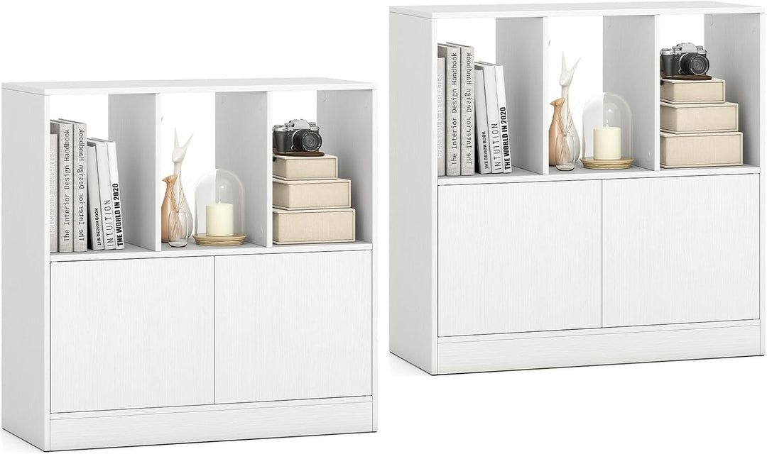 Giantex 3-Cube Bookcase with Doors | 3-Tier Cubic Bookshelf w/Open Compartments & Cabinet