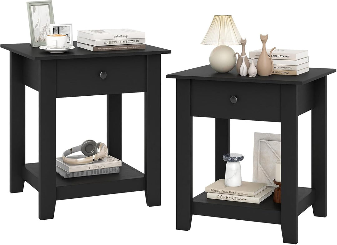 Giantex Nightstand with Drawer 3-Tier Modern Bedside Table with Open Shelf and Storage
