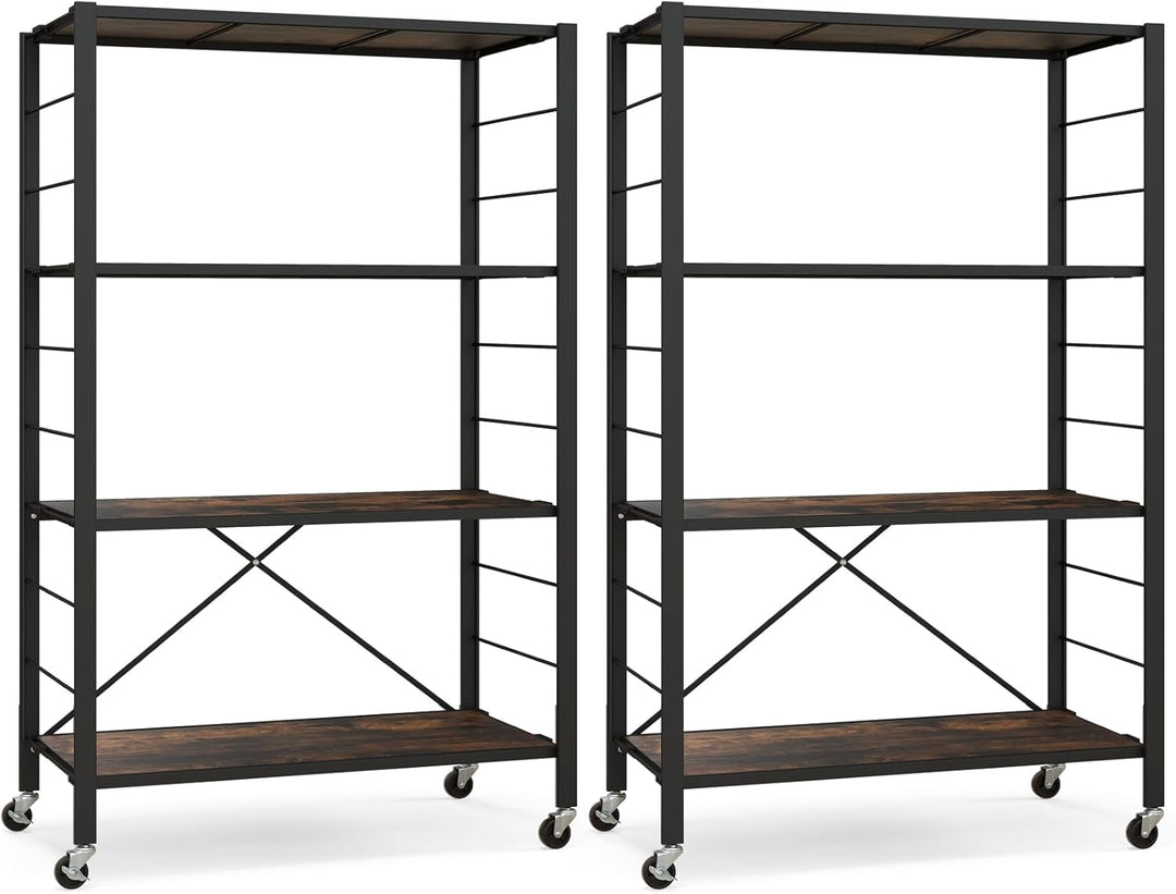 Giantex 4-Tier Folding Storage Shelf, Collapsible Shelving Unit w/Lockable Wheels & Adjustable Shelf