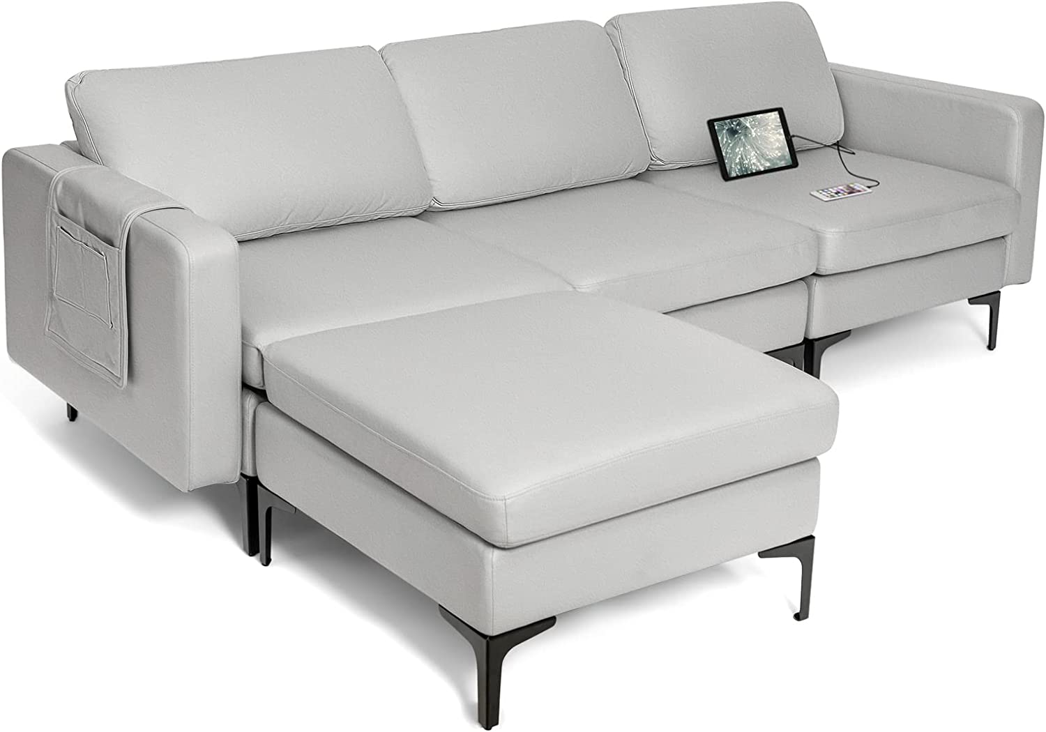 Giantex 94.5" L Convertible Sofa Couch, 3 Seat Sectional Sleeper with USB Ports & Socket