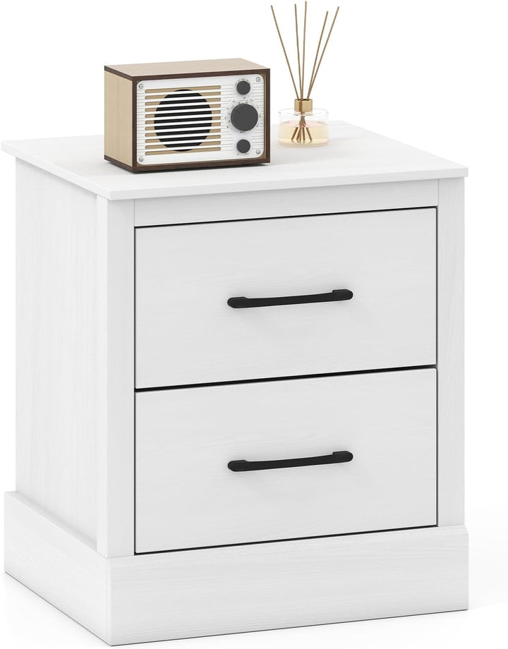 Giantex Farmhouse Nightstand Set of 2, Wood Bedside Table with 2 Storage Drawers