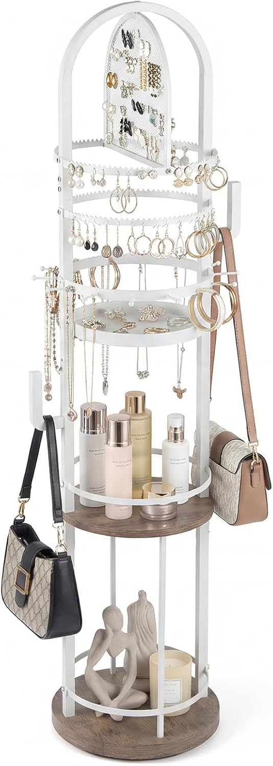 CHARMAID 58.5 inch Jewelry Tree 360° Rotating Floor Standing Jewelry Organizer