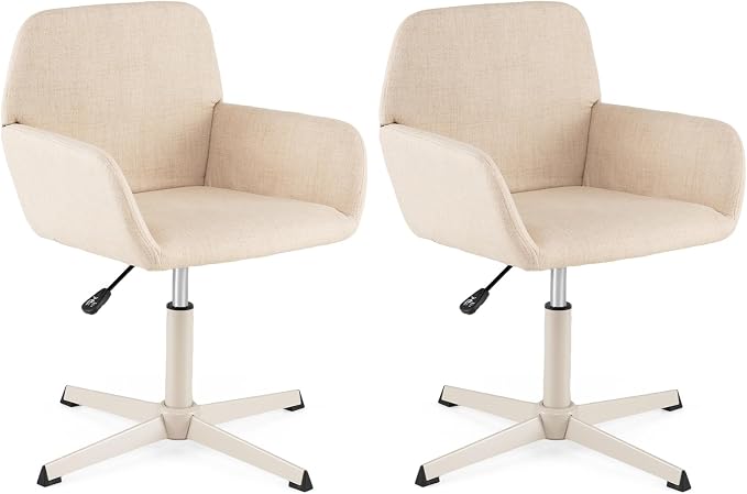 GIANTEX Vanity Chair with Back, 360° Swivel Armchair w/Adjustable Height | Fabric Upholstered Accent Chair with Heavy-duty Metal Cross Base