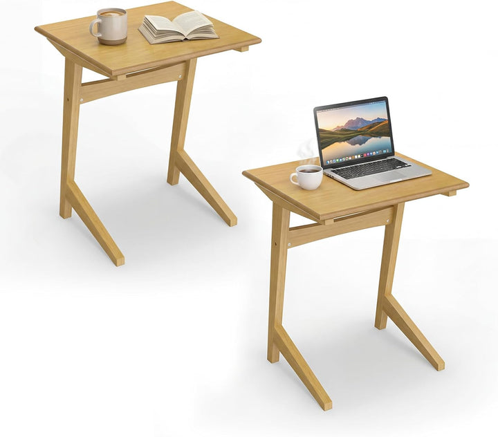 Giantex C-Shaped Wooden End Table w/Solid Rubber Wood Frame