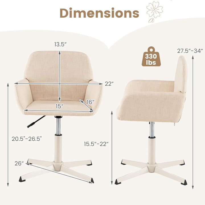 GIANTEX Vanity Chair with Back, 360° Swivel Armchair w/Adjustable Height | Fabric Upholstered Accent Chair with Heavy-duty Metal Cross Base