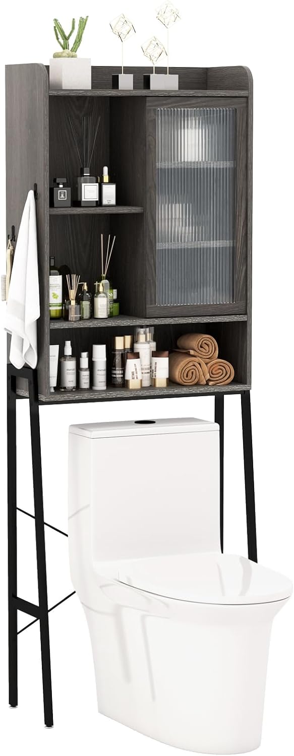 Giantex Over The Toilet Storage Cabinet, Industrial Bathroom Organizer w/Trapezoid Metal Frame