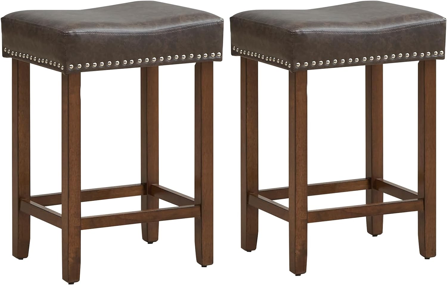 Giantex Bar Stools, Saddle-Shaped Kitchen Stools, PU Leather Bar Height Saddle Stools w/Footrests