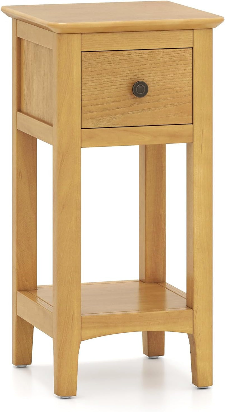 Giantex Narrow End Table with Drawer 23.5" H Side Table w/Open Storage Shelf & Solid Wood Frame