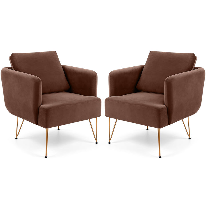 GIANTEX Modern Upholstered Arm Chair w/Golden Metal Legs &amp; Back Cushion (1/2)