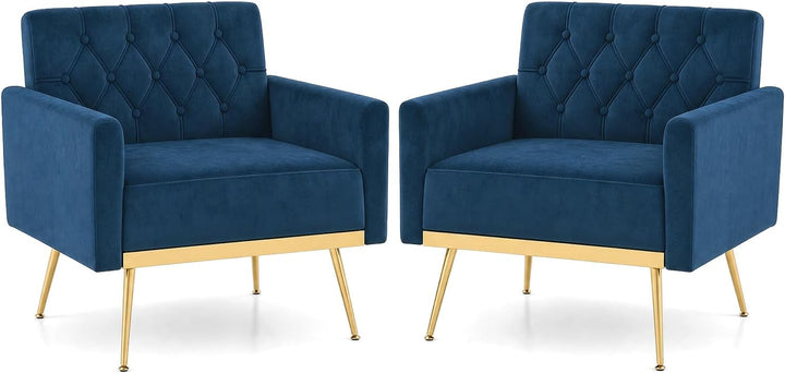 Giantex Modern Velvet Accent Chair Set of 1/2, Mid-Century Upholstered Single Sofa Chair w/Button Tufted Back