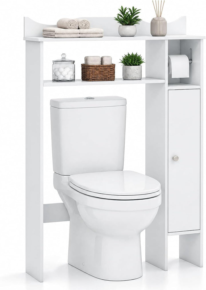 Giantex Over-The-Toilet Storage Cabinet, Bathroom Freestanding Space Saver with 1-Door Side Storage Cabinet &amp; Paper Holder