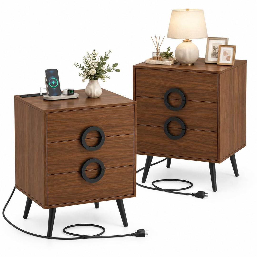 GIANTEX 3-Drawer Nightstand with Charging Station (1/2)