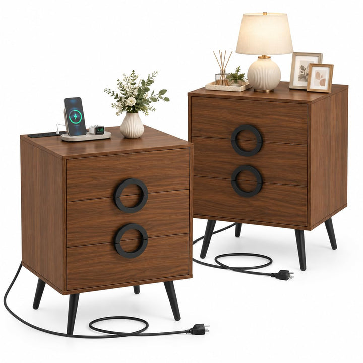 GIANTEX 3-Drawer Nightstand with Charging Station (1/2)